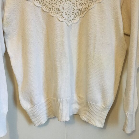 Vintage 90s 100% Cotton Cottagecore Mock Neck Lace Sweater - Picture 3 of 13